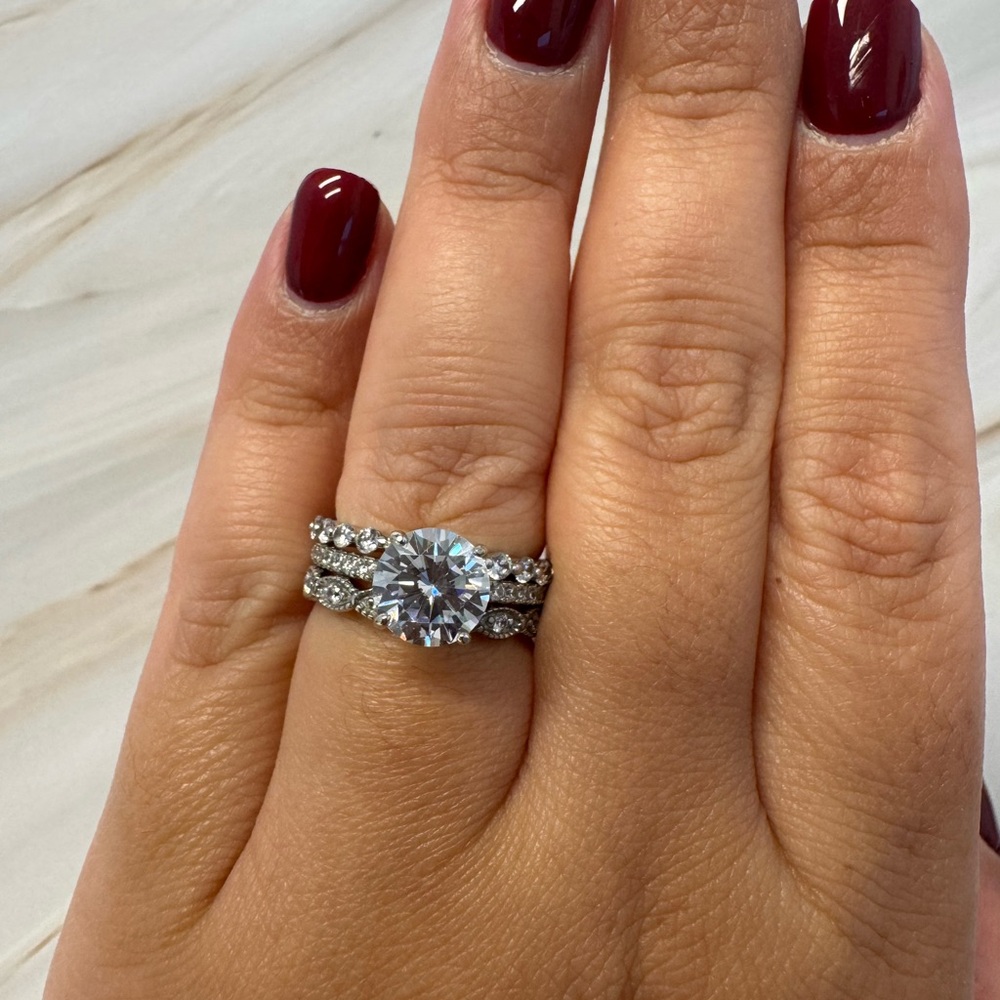 2.00ct Round Brilliant- 3 Ring Set Elegant Sterling Silver Women's Ring Set